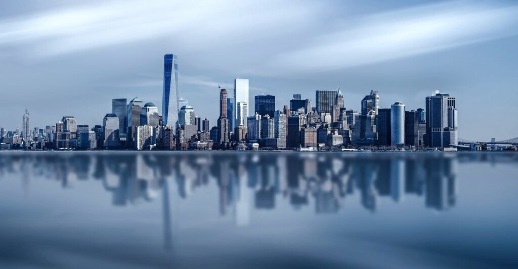 cityscape photography near water